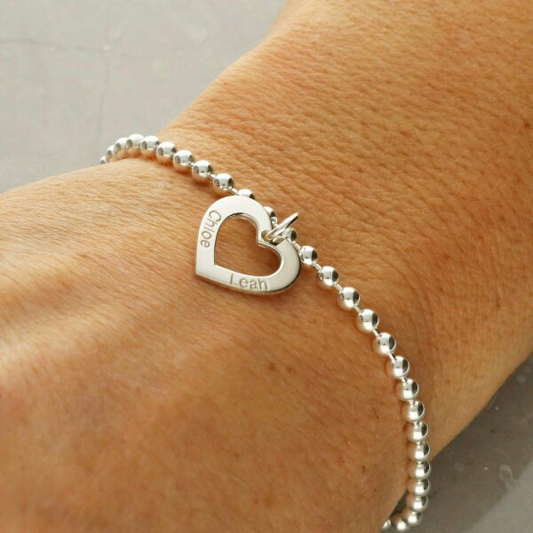 Christopher James of London Sterling Silver Bead Ball Bracelet With Choice of Personalised Charm