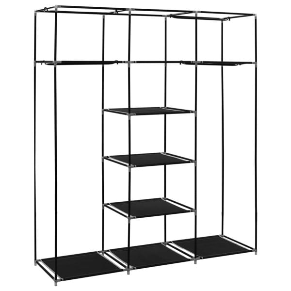 Berkfield Wardrobe with Compartments and Rods Black 150x45x175 cm Fabric