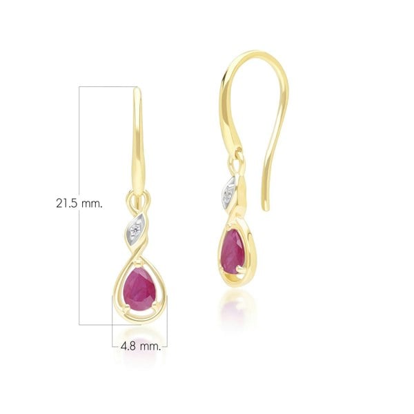 Gemondo Classic Pear Ruby & Diamond Drop Earrings In 9ct Yellow Gold
