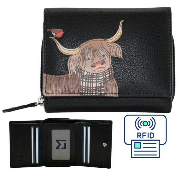Mala Leather Callum The Highland Cow Tri Fold Purse