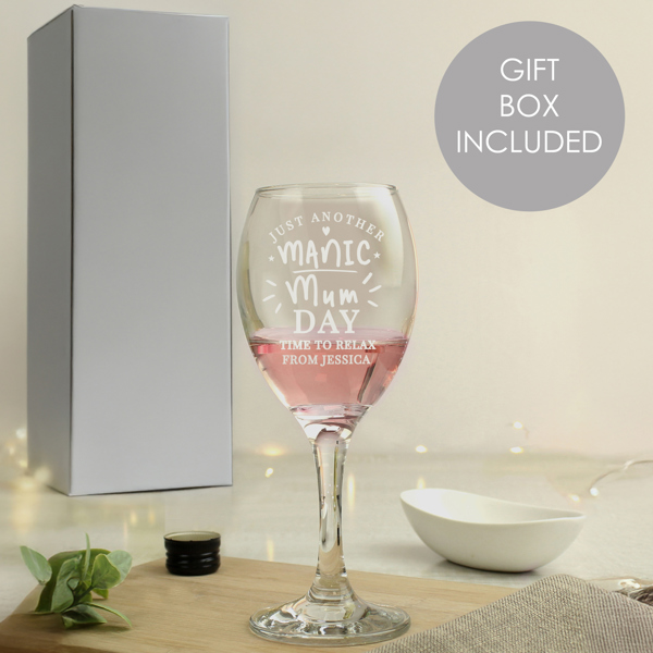 Personalised Memento Company Personalised Manic Mum Day Wine Glass