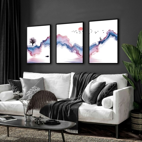 Japanese landscape paintings | set of 3 framed wall art