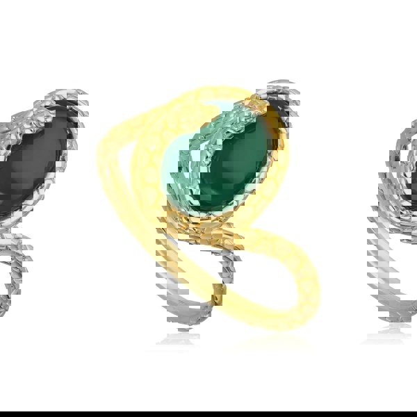 253R644801925 ECFEW™ Dyed Green Chalcedony Winding Snake Ring In Yellow Gold Plated Silver 1