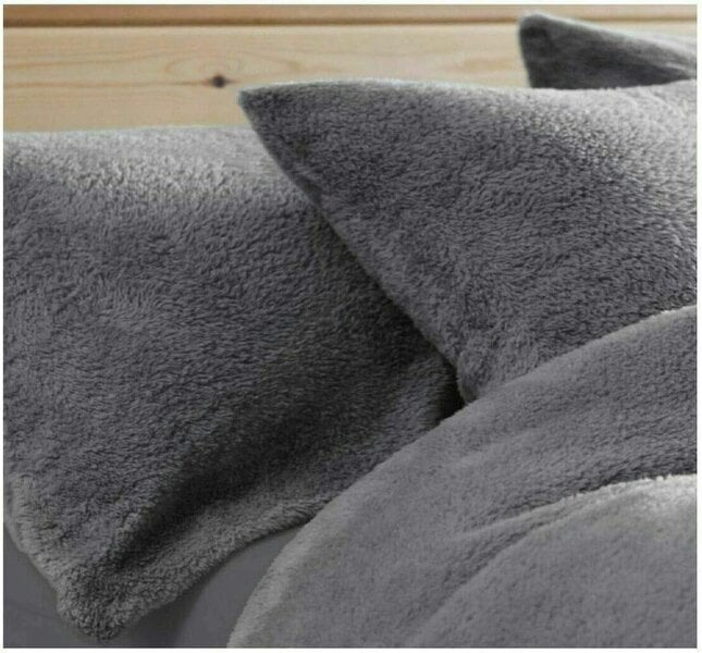 Night Zone Teddy Bear Fleece Pillowcases Pair – Soft Warm Plush Pillow Covers - Silver