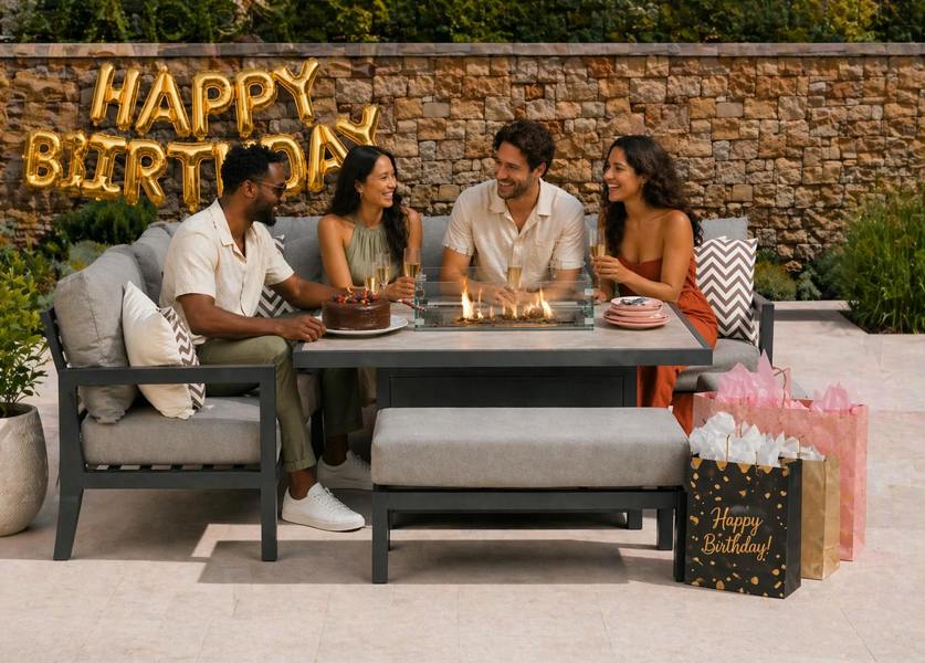 Rosario 7-Seater Corner Set with Fire Pit - Aluminium Garden Furniture The Garden Furniture Shop