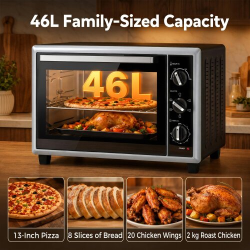 HOMCOM 46L Mini Oven with Convection, Rotisserie, 60 Minute Timer, Black