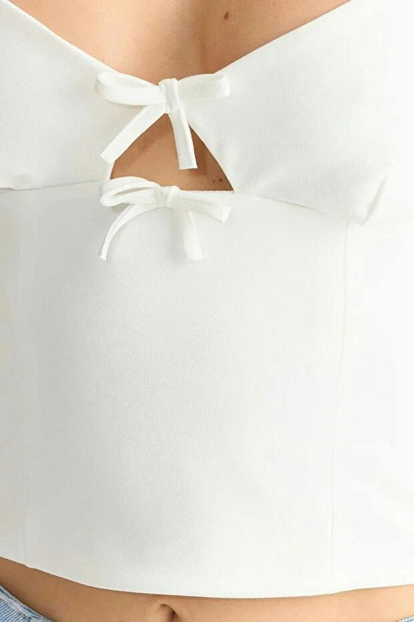 WOVCOR V-Neck Strappy Crop Woven Blouse