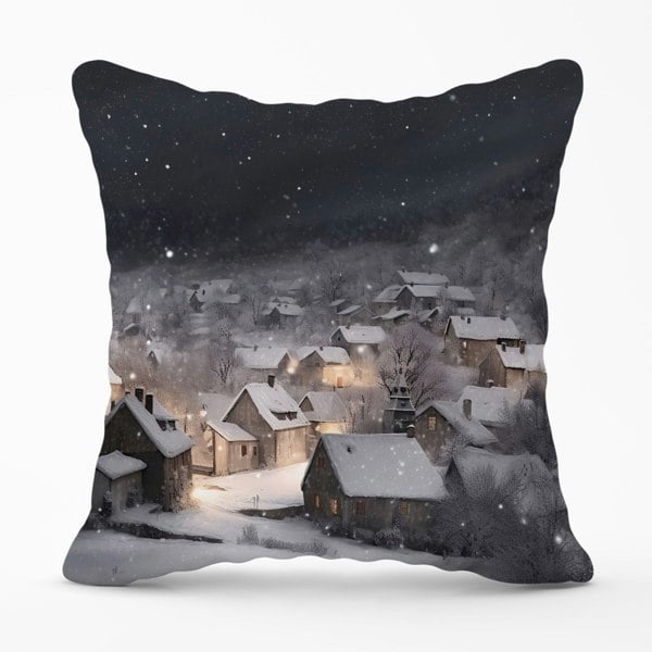 Warren Reed Snowfall Over A Quiet Village Cushions