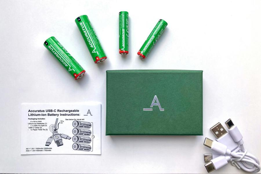 Accuratus Power-Up Rechargeable AA Batteries x2 AAA Batteries x2 - USB-C - Lithium-ion Battery Set