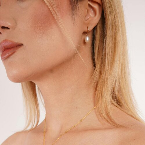 Spero London 9ct Solid Gold Semi - Hoop Pearl Stud Earrings