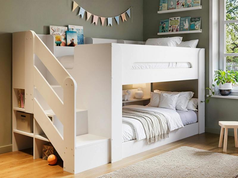 Zeno Staircase Low Bunk with Storage White
