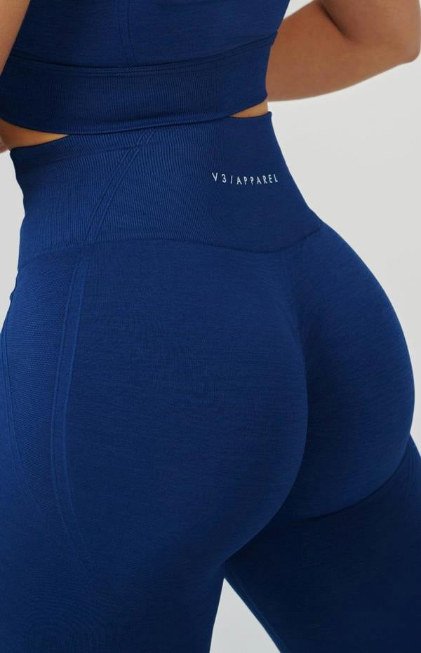 V3 Apparel Tempo Seamless Scrunch Leggings & Multi-Way Sports Bra Set - Midnight Blue