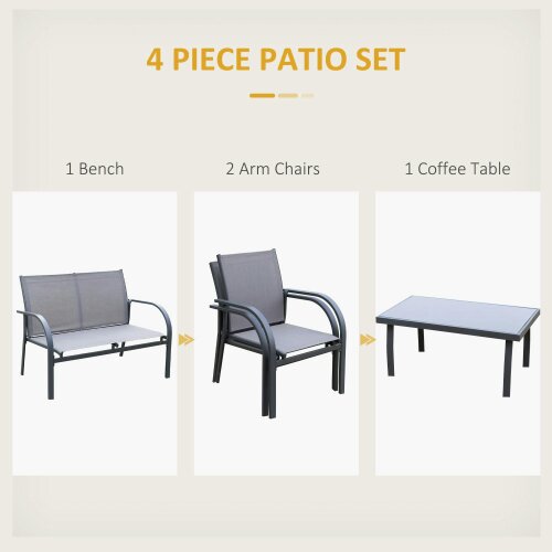 Wyld Haus Babane 4 Seater Minimal Garden Patio Set Grey Mesh Aluminium Frame