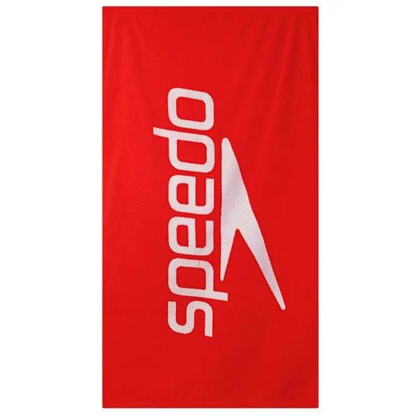 Red Speedo logo towel with white design and excellent absorption