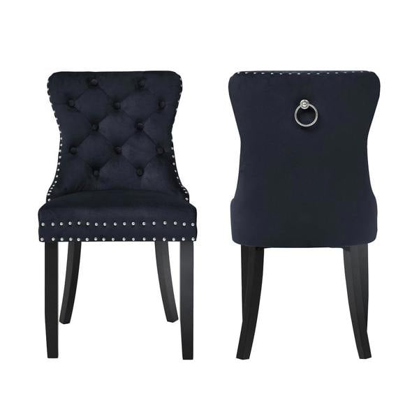 Groundlevel Set of 2 Studded Velvet Dining Chairs with Ring Knocker