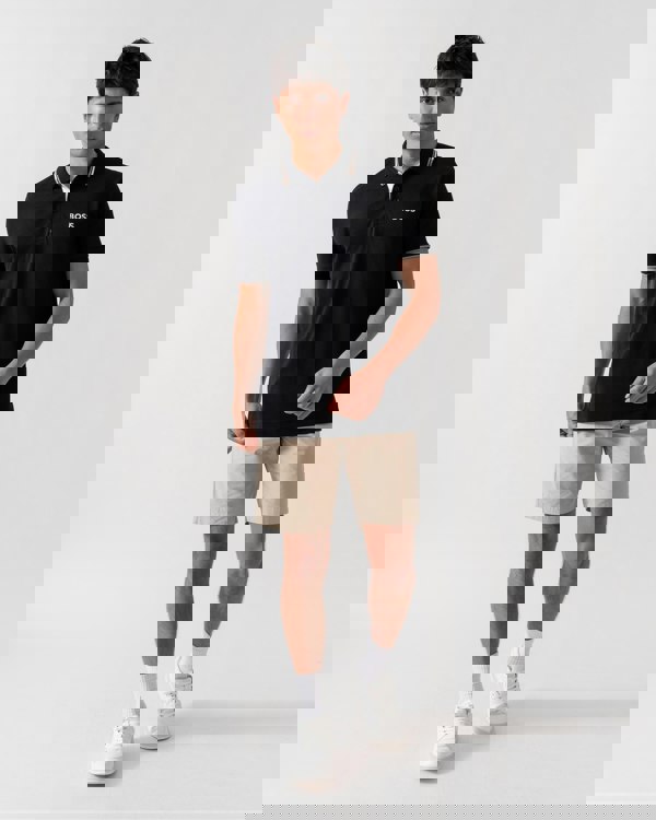 BOSS Green Paddy Pro Mens Cotton Blend Polo Shirt With Contrast Logos - Black 009