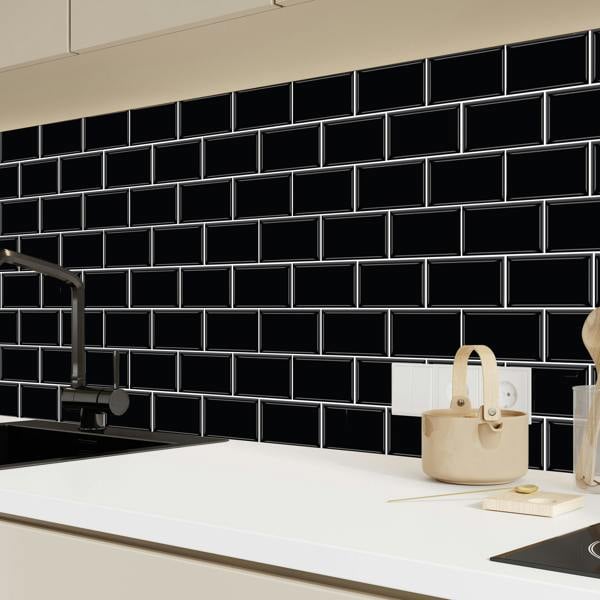 WT3D1807 - Black Metro Subway Glossy 3D Tile Sticker 30.5 x 15.4cm (12 x 6 in) - 20pcs in a pack