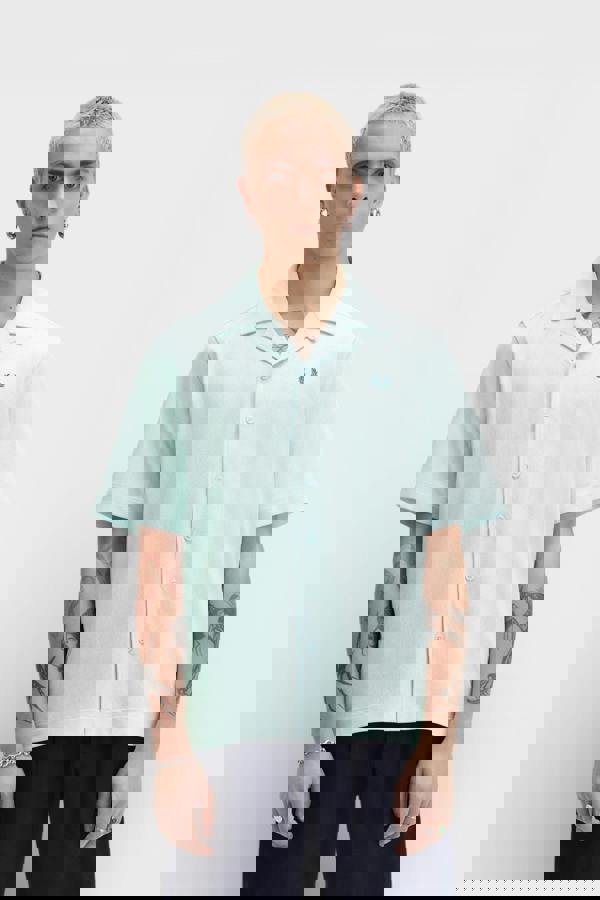 Supplied Fashion Fred Perry Compress Mesh Revere Shirt Light Ice Blue