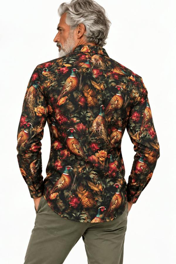 Multicolour Pheasant & Rose Print Shirt - Claudio Lugli Shirts
