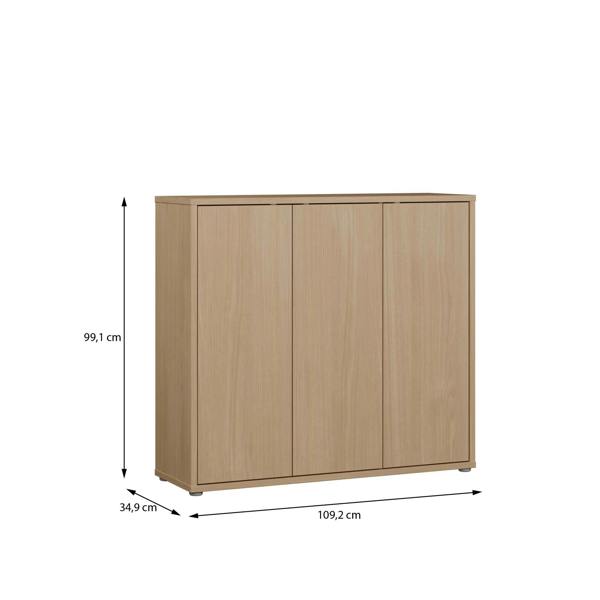 Furniture To Go Alice Springs Shoe Cabinet with 3 Doors Push-to-Open in Elegancia Oak