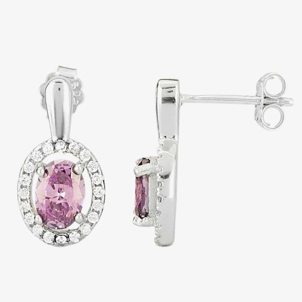 T. H. Baker Silver Lilac Cubic Zirconia Oval Pendant and Dropper Earring Set SET9649