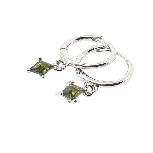 Peridot August Birthstone Silver Delicate Dangle Hoops