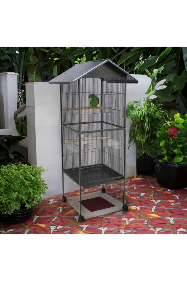 Living and Home 160cm Metal Frame Bird Play Stand with Feeding Bowls and Ladders