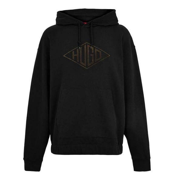 Hugo Mens Dacorolo Embroidered Logo Cotton Hoodie - Black - 