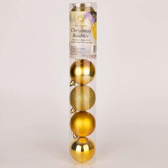 Shatchi Shatterproof Gold Christmas Bauble Set in 6 Piece and 18 Piece Pack Sizes, 60mm Decorations