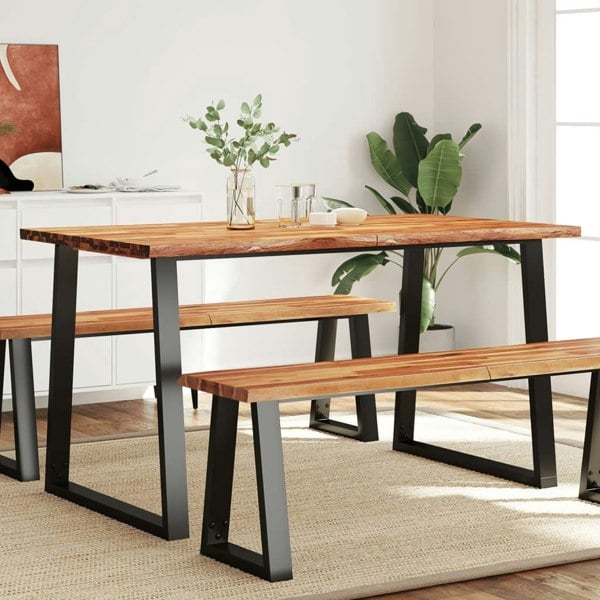 Berkfield Dining Table with Live Edge 140x80x75 cm Solid Wood Acacia