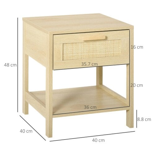 Wyld Haus Tafa Natural Wood Bedside Table With Rattan Drawer And Open Storage Shelf