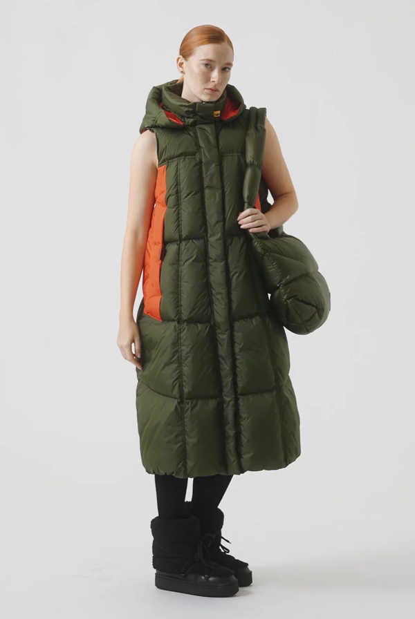 Parajumpers Lory Green Long Hooded Vest Down Jacket