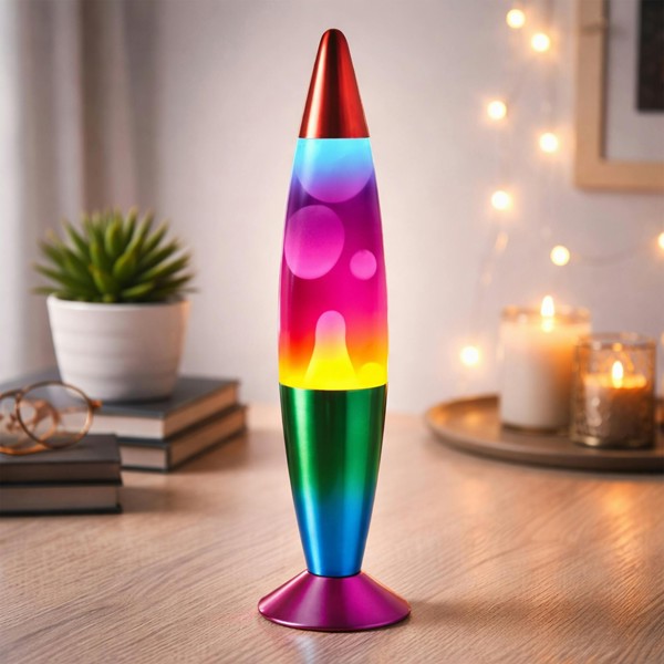 Dragodirect Retro Lava Lamp Desk Light Yellow & Red LED with Silver Base - rainbow