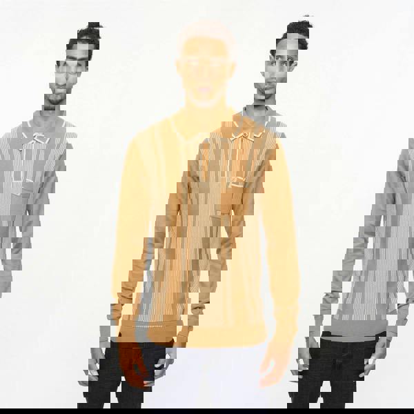 Gabicci V55GM04 Mens Dante Long Sleeve Knitted Three Button Polo Gabicci Vintage - NUTMEG