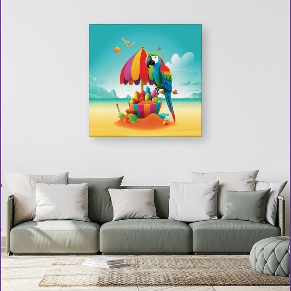 Warren Reed Parrot On A Beach Holiday Canvas