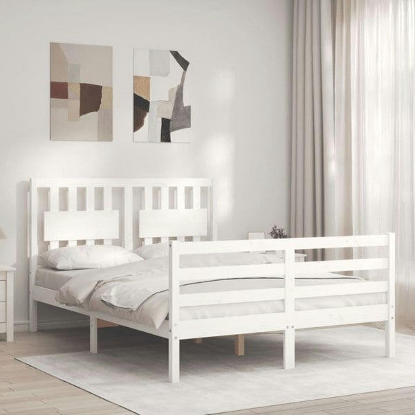 Berkfield Bed Frame with Headboard White 140x190 cm Solid Wood