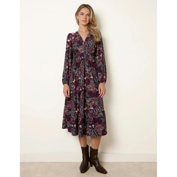 Blue Vanilla Button Front V Neck Midi Dress With Pockets