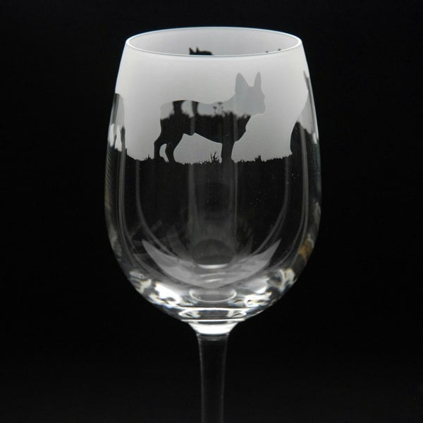 Glyptic Glass Art French Bulldog Dog Crystal Wine Glass - Hand Etched/Engraved Gift