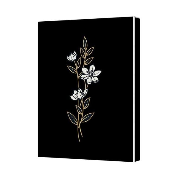 Benjamin Tate Design Black Floral Canvas Art Print With Gold Stem On Deep Black Background Made In UK
