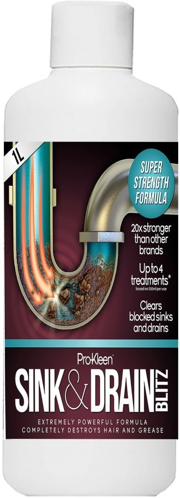ProKleen 1L of Pro-Kleen Sink & Drain Blitz - Plughole, Sink & Drain Unblocker - Super Strength Formula