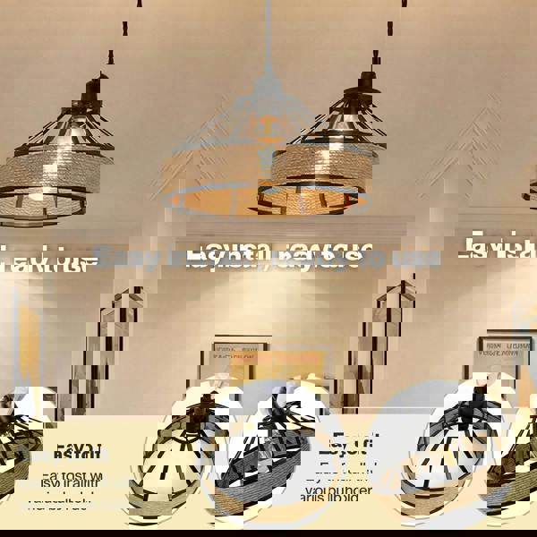 Emitto Modern Ceiling Pendant Light Shade Industrial Hemp Rope Lamp Shade 25cm