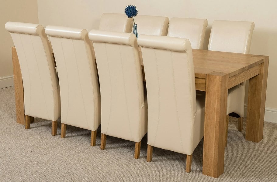 That's Furniture Kuba Extra Large Oak Dining Table with Montana Leather Chairs