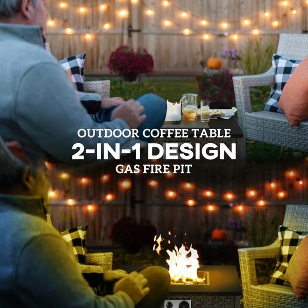 Rattan Gas Fire Pit Table