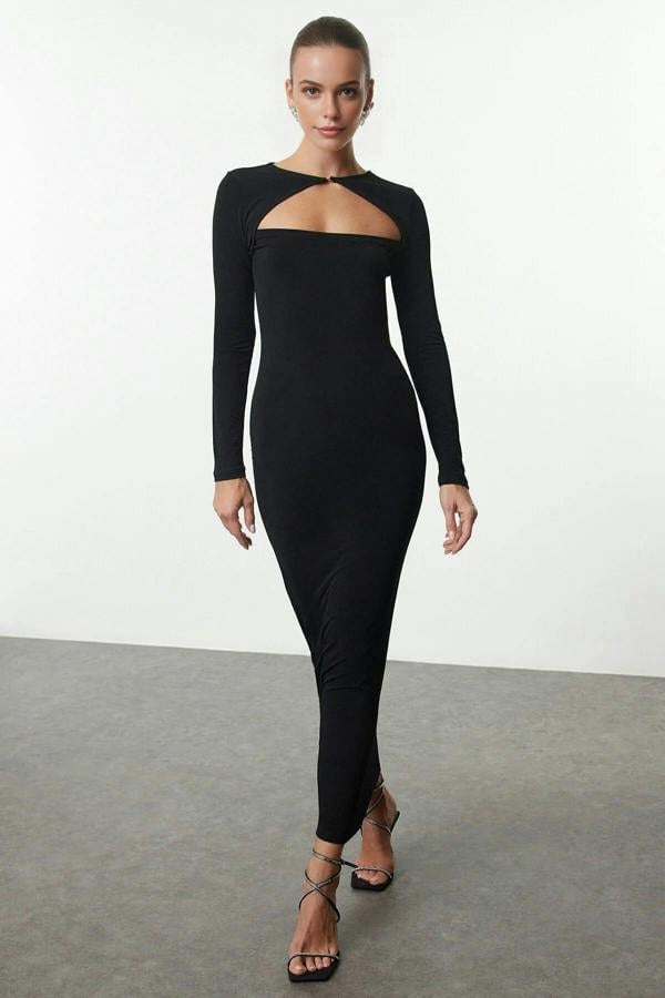 WOVCOR Elegant Knitted Evening Dress with Cut Out Detail