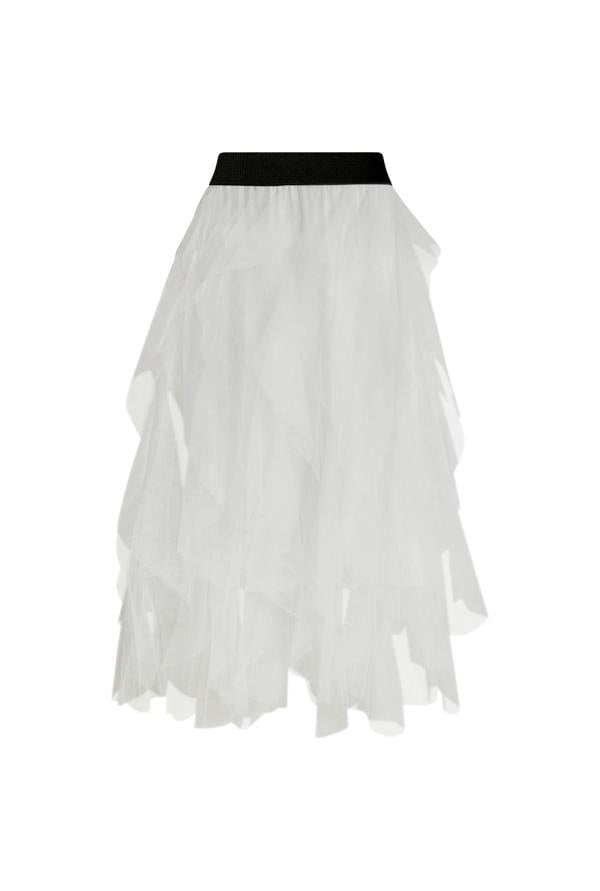 James Lakeland White Tulle Ruffle Midi Skirt