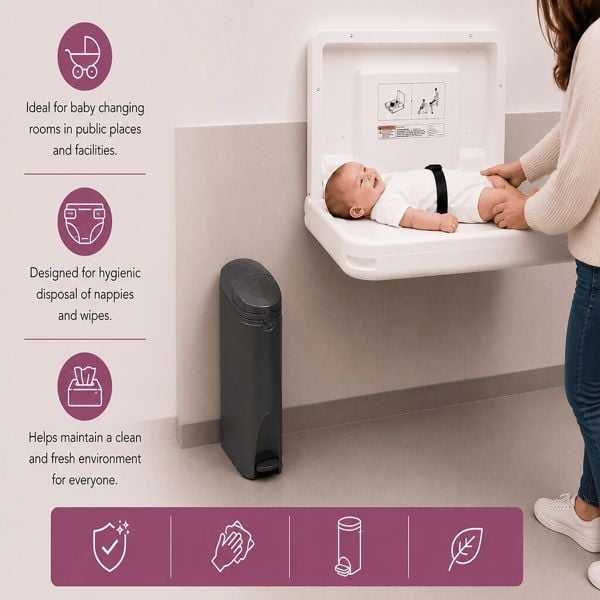 ProWashroom Sanitary Bin 20L Slimline Washrooms Toilets Hygienic Disposal Pedal Container Bins for Female Ladies And Baby Hygiene Products x4