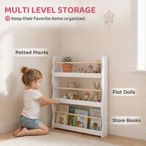 AIYAPLAY Kids Bookshelf Wall Mounted 3 Tier Kids Bookcase White