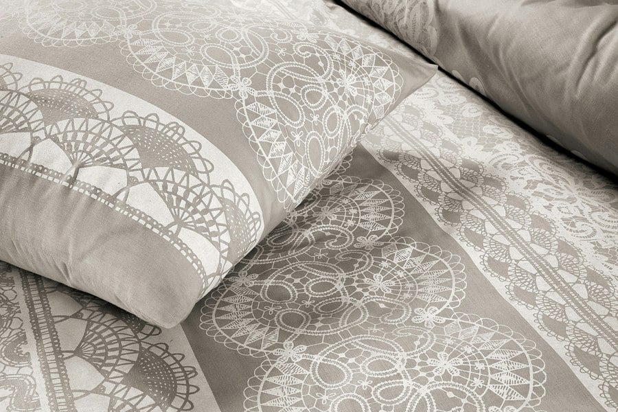 HomeSpace Direct Aaliyah Lace Effect Duvet Cover Set Silver Bedding