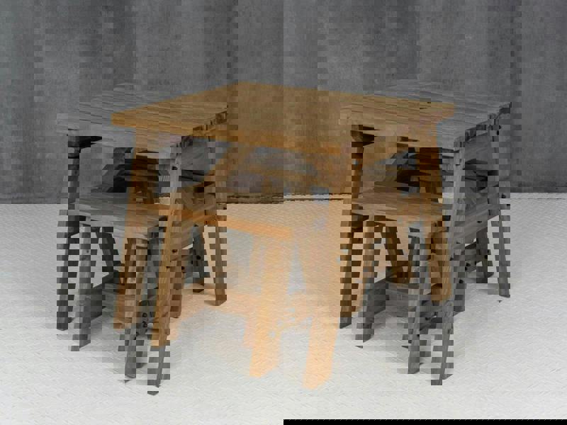 Victoria Space-Saving Picnic Table and Benches Set – Rustic Finish Wooden Outdoor Dining Set for Gardens and Patios