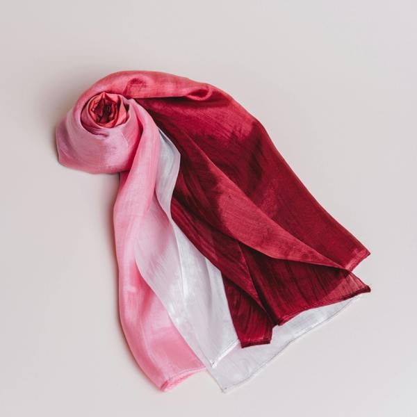 Burgundy Ombre Silk Scarf – Hand-Dyed Mulberry Silk, Wedding Guest & Evening Wrap